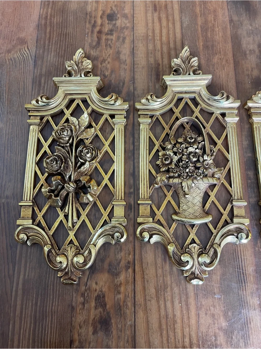 Vintage Retro Gold Ornate Wall Plaques with floral Design - Set of 4 home design